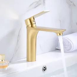 Badkamer wastafelkranen licht luxe mat draadtrekken gouden gezicht wastafelkraan koud en platform op badrand gemonteerd enkele handgreep