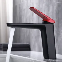 Robinets d'évier de salle de bains, lumière de luxe nordique noir Simple et eau froide, lavabo en cuivre carré rouge lavabo de toilette