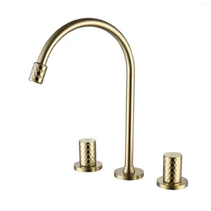 Wastafelkranen Luxe volledig messing gouden kraan Topkwaliteit 3 gaten 2 handgrepen Koper Koud water wastafelmengkraan Modern design