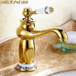 Robinets de lavabo de salle de bain Robinet de lavabo de luxe robinet de salle de bain moderne avec finition dorée robinet d'évier de lavabo en laiton chaud et froid à poignée unique avec robinet en céramique Q240301