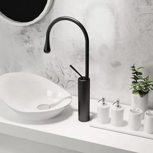 Grifos de lavabo de baño Grifo de latón de lujo Manija de un orificio Grifo mezclador de lavabo alto Agua fría Lavabo Gota de agua Diseño moderno