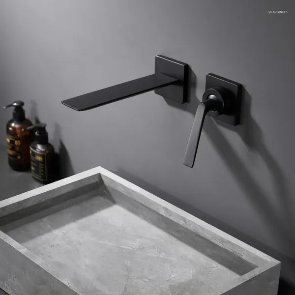 Grifos de lavabo de baño Grifo montado en la pared de latón de lujo 1 manija Grifo mezclador de lavabo de agua fría Pistola de alta calidad Gris Cromo Negro Blanco