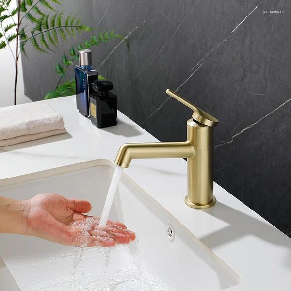 Robinets d'évier de salle de bains, Design de luxe, robinet en laiton, robinet mitigeur de lavabo d'eau froide en cuivre de haute qualité, pistolet en or Rose gris