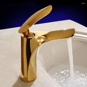 Robinets de lavabo de salle de bain Robinet de luxe en laiton doré Design unique Mitigeur de bassin doré