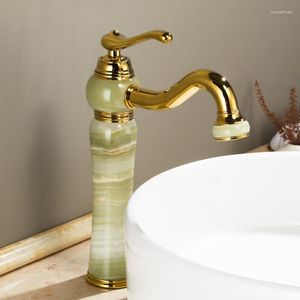 Badkamer Wastafelkranen Luxe Goud Messing Natuurlijke Jade Kraan Gouden Kunst Wastafelmengkranen Enkele Handgreep Toilet Afwerking-SM513