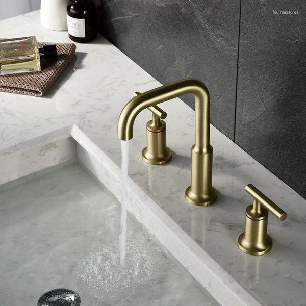 Grifos de lavabo de baño Grifo cepillado de oro de lujo Mezclador de latón de alta calidad Rotación Grifo de agua y frío