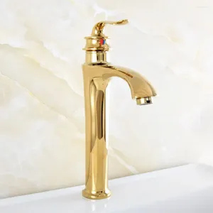 Robinets d'évier de salle de bains de luxe, couleur or poli, laiton, poignée unique, levier de barre humide, robinet mitigeur à un trou Asf822