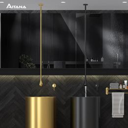 Grifos de lavabo de baño Grifo negro de latón de lujo de alta gama Diseño de techo Manija única Lavabo frío y de doble orificio