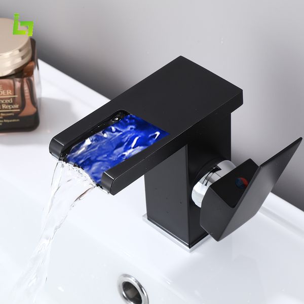 Robinets de lavabo de salle de bain Luxe LED Robinet de lavabo noir Robinet haut et court Salle de bain Mitigeur Froid et débit d'eau Produit de l'électricité 230629