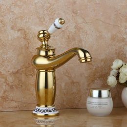 Robinets d'évier de salle de bain Luxury Modern Home Deck monté sur un trous Novel Golden Bathtub Tap Robinet Mixer
