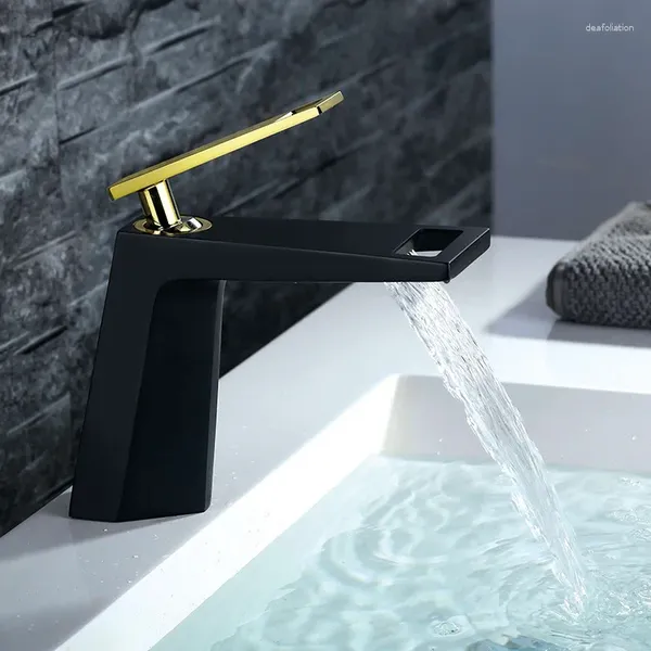 Robinets d'évier de salle de bain luxe en laiton massif en laiton simple robinet des toilettes et vanité à eau froide mélangeur peinture noir or noir