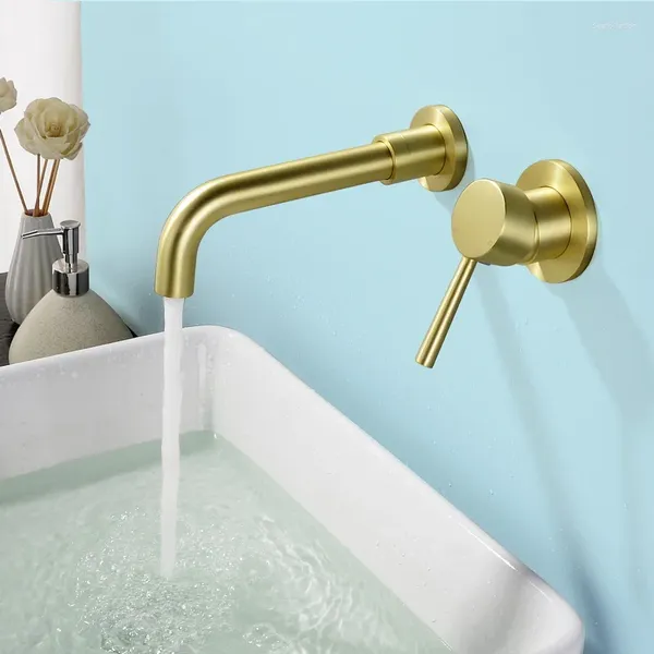 Grifos de lavabo de baño Grifo de lavabo de calidad superior de lujo Mezclador de agua fría de una sola manija Grifo de montaje en pared de oro cepillado para recipiente