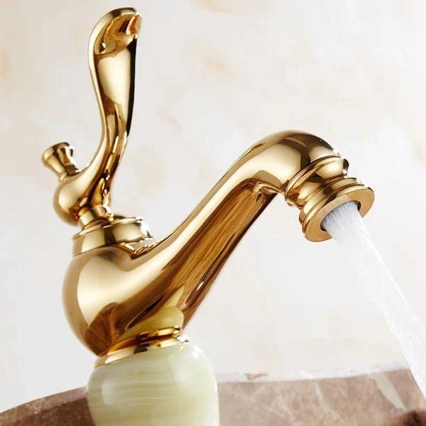 Robinets de lavabo de salle de bain robinet en marbre Basin chaud et froid Jade Taps Full Copper Gold Fauce de salle de bain Lavage à main lavabo à main Taps de lavabo de lavabo