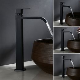 Grifos de lavabo de baño Grifo de lavabo negro mate Cascada de acero inoxidable Grifo de recipiente alto Grifo de agua fría individual Montaje en cubierta Lavotory 230406