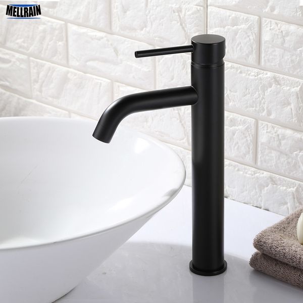 Grifos de lavabo de baño, grifo de agua de lavabo de estilo redondo de oro negro mate, grifo de baño de latón, mezclador de agua de montaje en cubierta de un solo orificio 230311