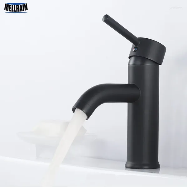 Grifos de lavabo de baño Grifo de latón negro mate Mezclador de lavabo de un solo orificio frío Manija de agua redonda simple Grifo de inodoro