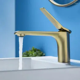 Robinets de lavabo de salle de bains, noir mat/Chrome/gris/or brossé, robinets mélangeurs d'eau à poignée unique
