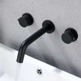 Robinets de lavabo de salle de bain Robinet noir mat-Mélangeur de lavabo en laiton à double poignée et valve brute inclus Qualité supérieure