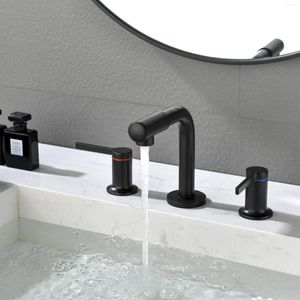 Robinets de lavabo de salle de bain noir mat pour robinet de lavabo à 3 trous répandu 2 poignées et eau froide