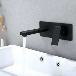 Grifos de lavabo de baño, grifo de lavabo montado en la pared de latón de alta calidad negro mate, grifo mezclador monomando de agua fría