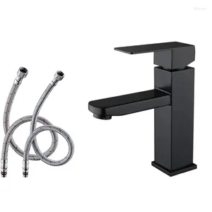 Robinets de lavabo de salle de bain robe de robinet à poignée simple noire en acier inoxydable pour les tuyaux d'approvisionnement en eau