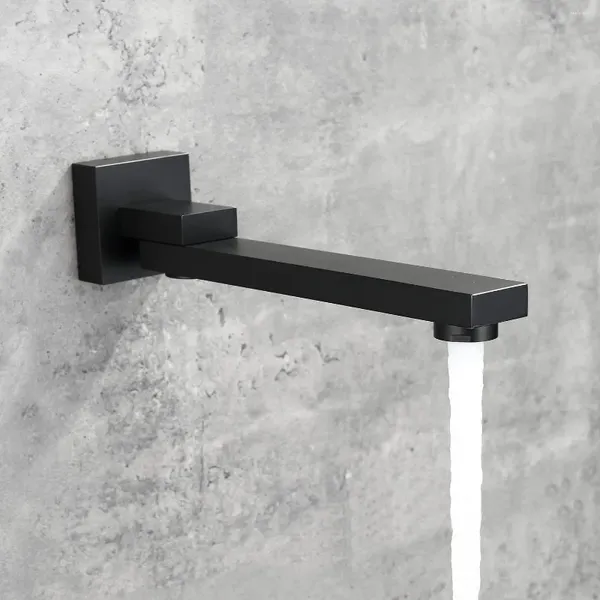 Grifos del fregadero del baño Matte Black Tub Caño Montado en la pared Mezclador de ducha Salida de agua 1/2 NPT Rosca Cuadrado 180 ° Giratorio Plegable