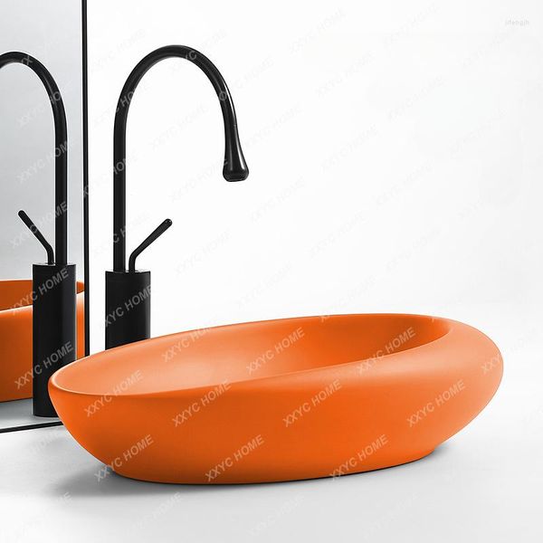 Robinets d'évier de salle de bains, lavabo de Table Orange mat, maison individuelle en porcelaine, lavage des mains, toilettes, balcon, lavabo d'art