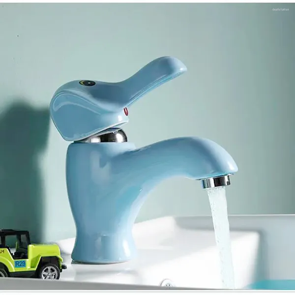 Grifos del fregadero del baño Memeokon Kids Child School Lovely Cartoon Lavabo Elefante Cerámica Lavabo Frío y agua Fauects Grifo Mezclador para drenaje