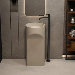 Robinets d'évier de salle de bains Lavabo à colonne en pierre artificielle de couleur café au lait Lavabo intégré au sol