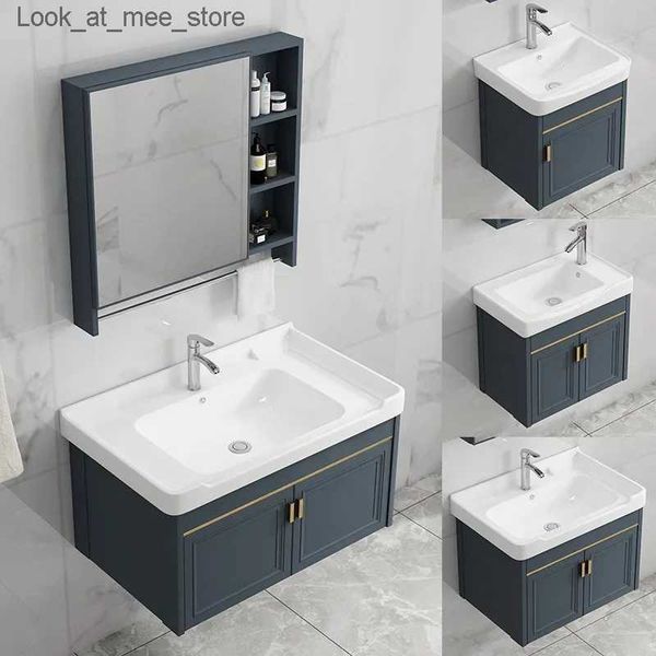 Grifos para lavabo de baño Mini tocador de baño espejo de baño de pared lavabo de baño moderno estante de almacenamiento de tocador muebles para el hogar Q240301