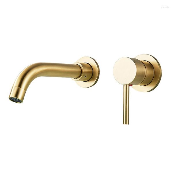 Grifos de lavabo de baño Grifo de latón dorado cepillado moderno Grifo monomando montado en la pared Grifo mezclador frío integrado