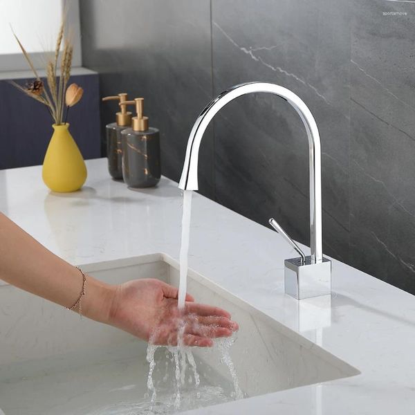 Robinets d'évier de salle de bains Design moderne robinet carré en laiton noir/Chrome mitigeur de lavabo d'eau froide robinet mitigeur de qualité supérieure