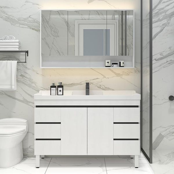 Robinets de lavabo de salle de bains, ensemble combiné d'armoires en bois massif minimaliste moderne, lavabo sur pied