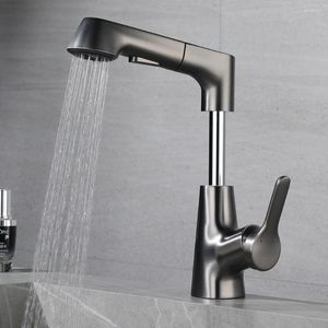 Robinets de lavabo de salle de bain moderne robinet de lavabo extractible mitigeur gris lavage mitigeur cascade froide accessoires