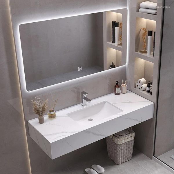 Robinets de lavabo de salle de bains, moderne et simple, plaque de pierre monocouche, table de lavabo murale