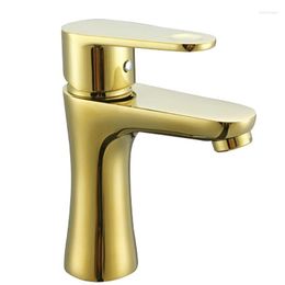 Grifos de lavabo de baño moderno SUS 304 de acero inoxidable de una sola manija y grifo de bañera de agua fría lavabo chapado en oro negro MaBasin Tap