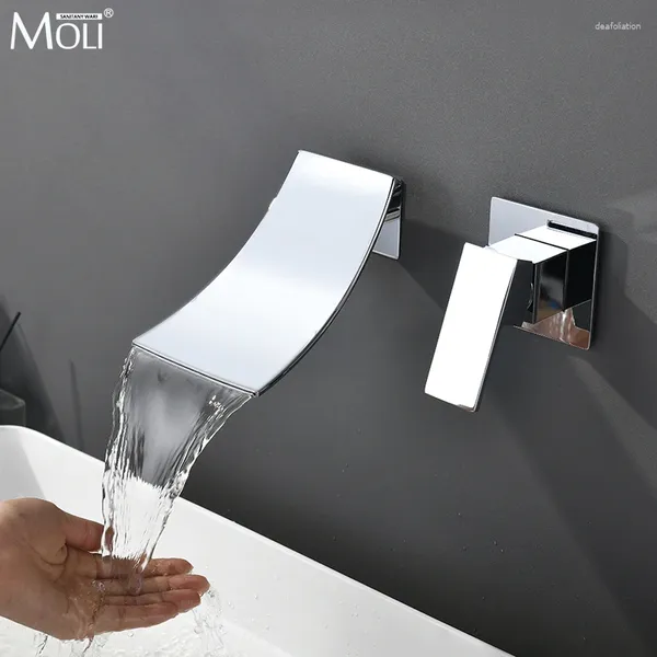 Robinets de lavabo de salle de bains MOLI Chrome/noir cascade bassin mural robinet en laiton mitigeur de vanité mitigeur robinet de lavage MLT304