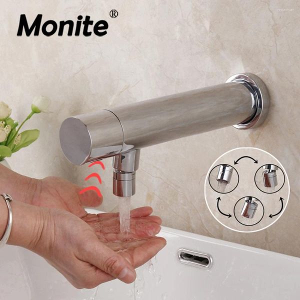 Grifos de fregadero de baño monite cromo lavavajero negro grifo sensor de montaje de pared de pared mano manos libres toque fría toque