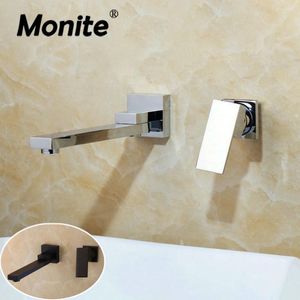 Robinets de lavabo de salle de bain Monite Matte Baignoire noire Robinette de douche mural Sheild Brass Chrome Swivel Spout Mixer Tap 2 PCS