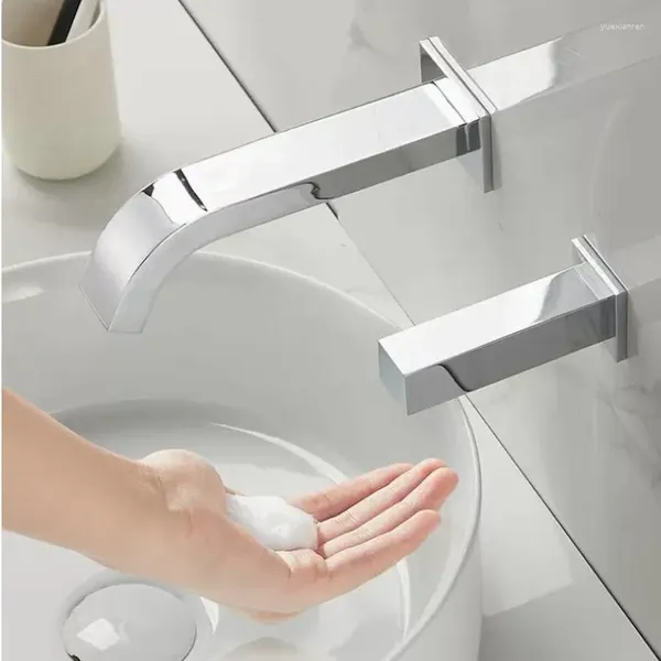 Grifos de lavabo de baño MTTUZK 59# Latón Sensor de agua fría Grifo Montado en la pared Dispensador de jabón cuadrado de inducción automática 2 piezas Set