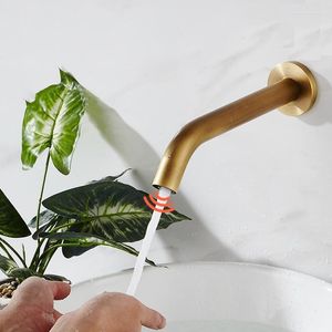 Robinets d'évier de salle de bains MTTUZK Antique laiton mural capteur automatique robinet lavabo sans contact infrarouge 6 