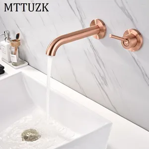 Robinets de lavabo de salle de bain mttuzk laiton brossé rose rose bassin robinet mural mélangeur froid mixeur simple handle 2 trous torneira