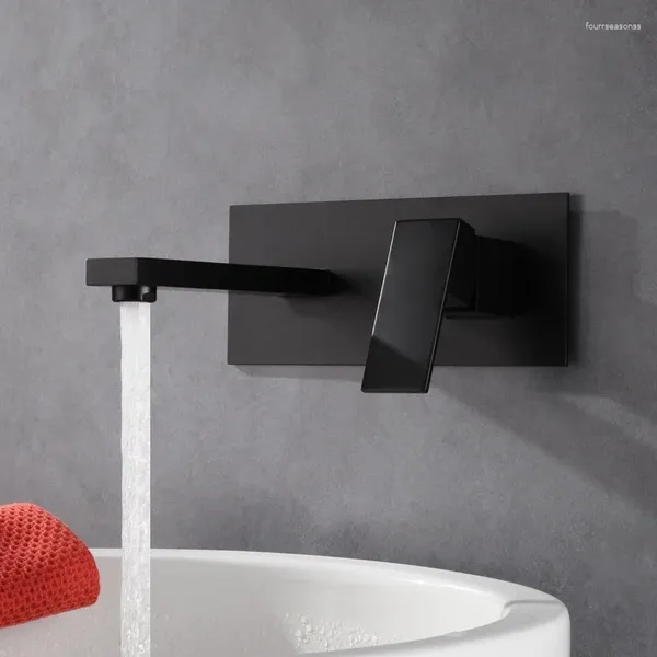 Grifos de lavabo de baño MTTUZK, lavabo de grifo de oro cepillado con panel y grifo de caja integrado, mezclador de latón macizo negro/cromado