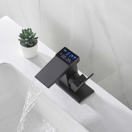 Robinets de lavabo de salle de bain MTTUZK affichage numérique température cascade robinet bassin bain lavage froid et mitigeur