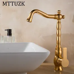 Grifos de lavabo de baño MTTUZK Grifo de lujo de una sola manija Chapado en oro Espacio Lavabo de aluminio 360 Giratorio