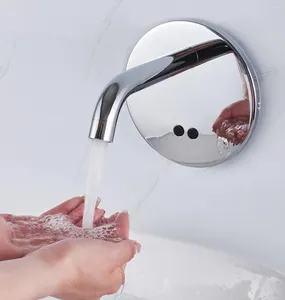 Robinets d'évier de salle de bains MTTUZK, robinet à capteur automatique mural en laiton, robinets ronds à froid unique à infrarouge sans contact