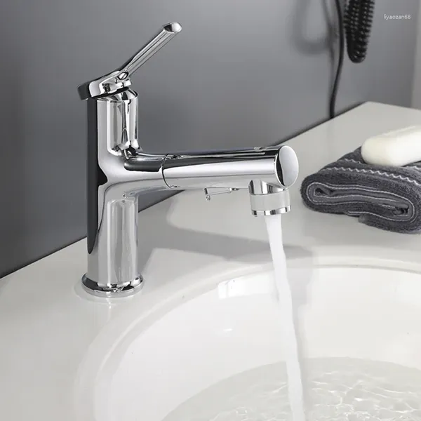 Robinets d'évier de salle de bains multicolores, tout en cuivre, noyau interne, robinet de lavabo extractible domestique, lavabo noir et froid