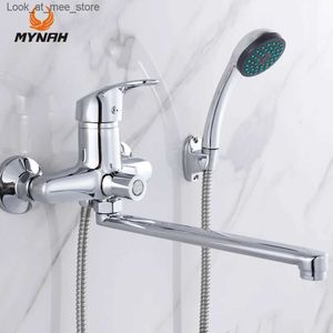 Wastafelkranen MYNAH Eenvoudige stijl badkamer douchekraan warm en koud water mixer badkamerkraan met handmatige douche 2-weg uitlaat model Q240301