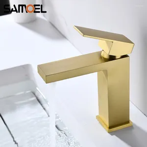 Badkamer Wastafel Kranen Nordic Eenvoudige Stijl Geborsteld Goud Kraan Vierkante Messing Douche Wastafel Koud Water Mengkraan G1145