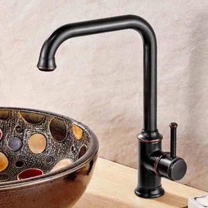 Robinets de lavabo de salle de bain Huile Bronze / Antique Brass Kitchen Basin Basin Robinet Tap Terre à poignée Single Pont solide monté